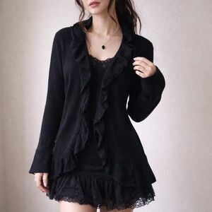 Pure Handknit‎ Ruffle Open Cardigan Dark Romantic Indie Whimsigoth Soft L/XL New